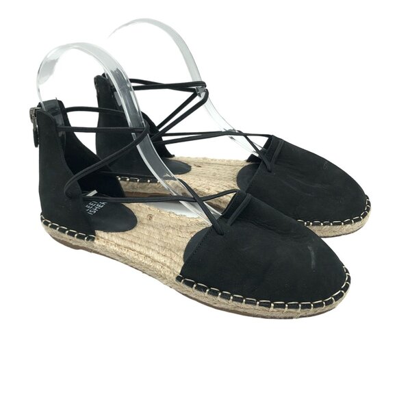 Eileen Fisher Womens Black Lace Leather Suede Espadrille Sandals Size 6 - Picture 1 of 6